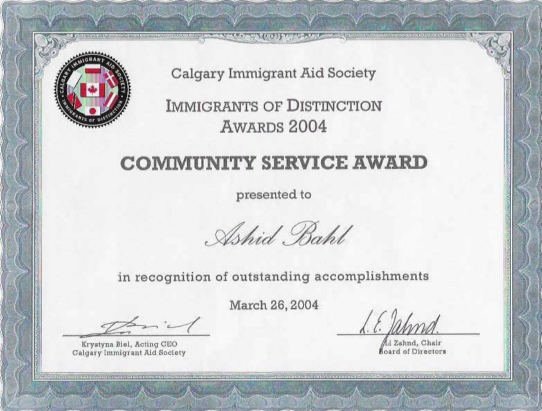 Calgary Immigration Aid Society Award